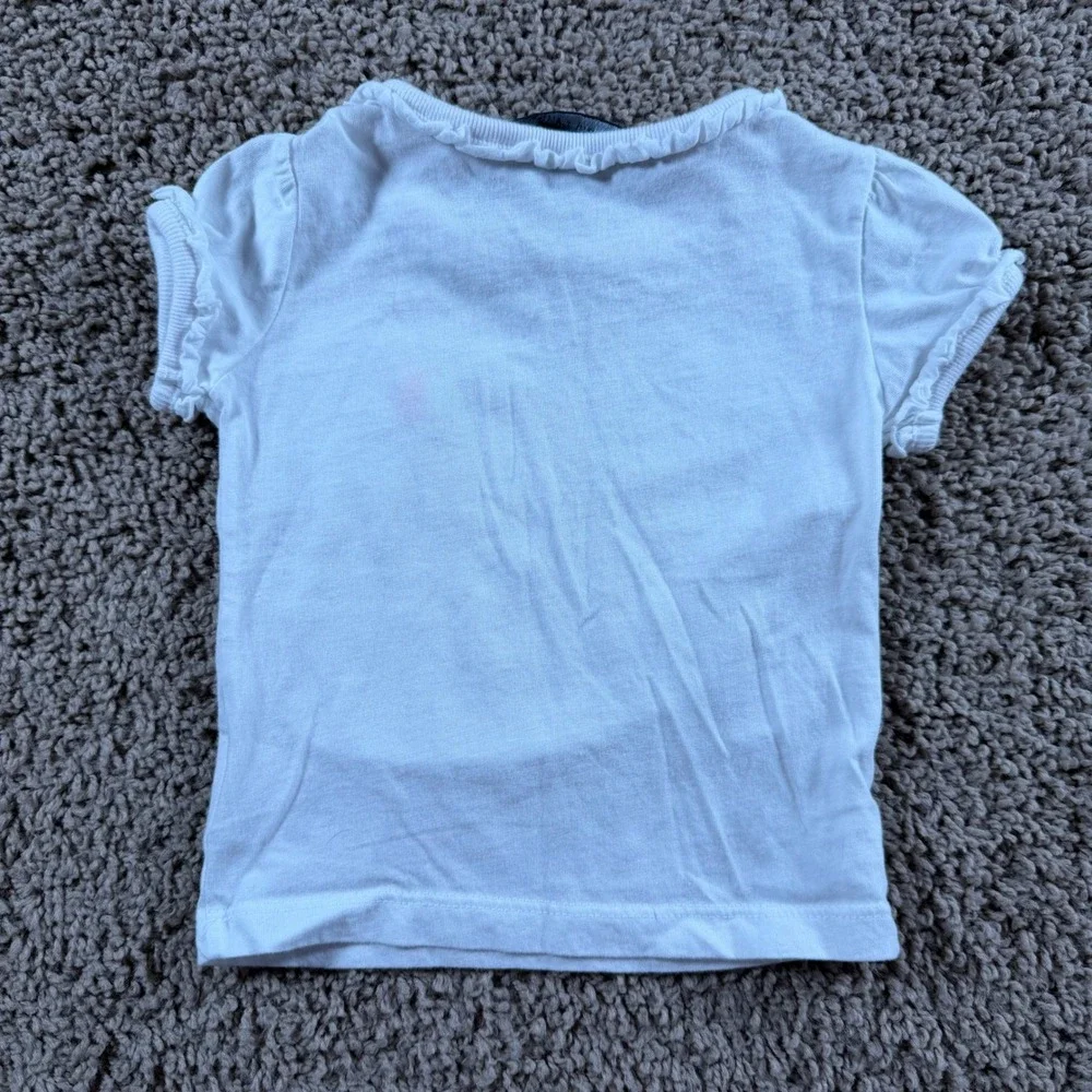 Ralph Lauren Baby Girls White Ruffle Neck Pony Logo‎ T-Shirt 9M preppy classic